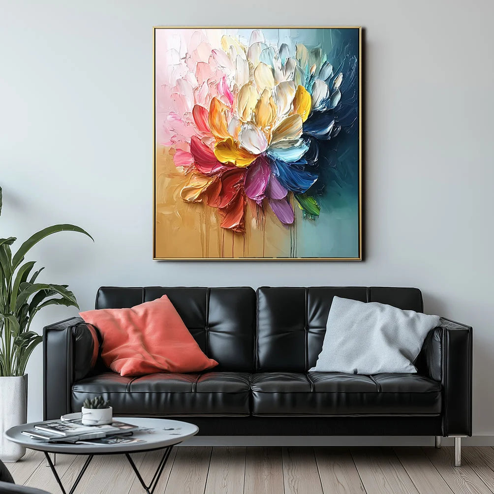 Multicolor Radiant Bloom-Hand-Painted Abstract Oil Painting With High Saturation Color, Wall Art - Artwallpainting