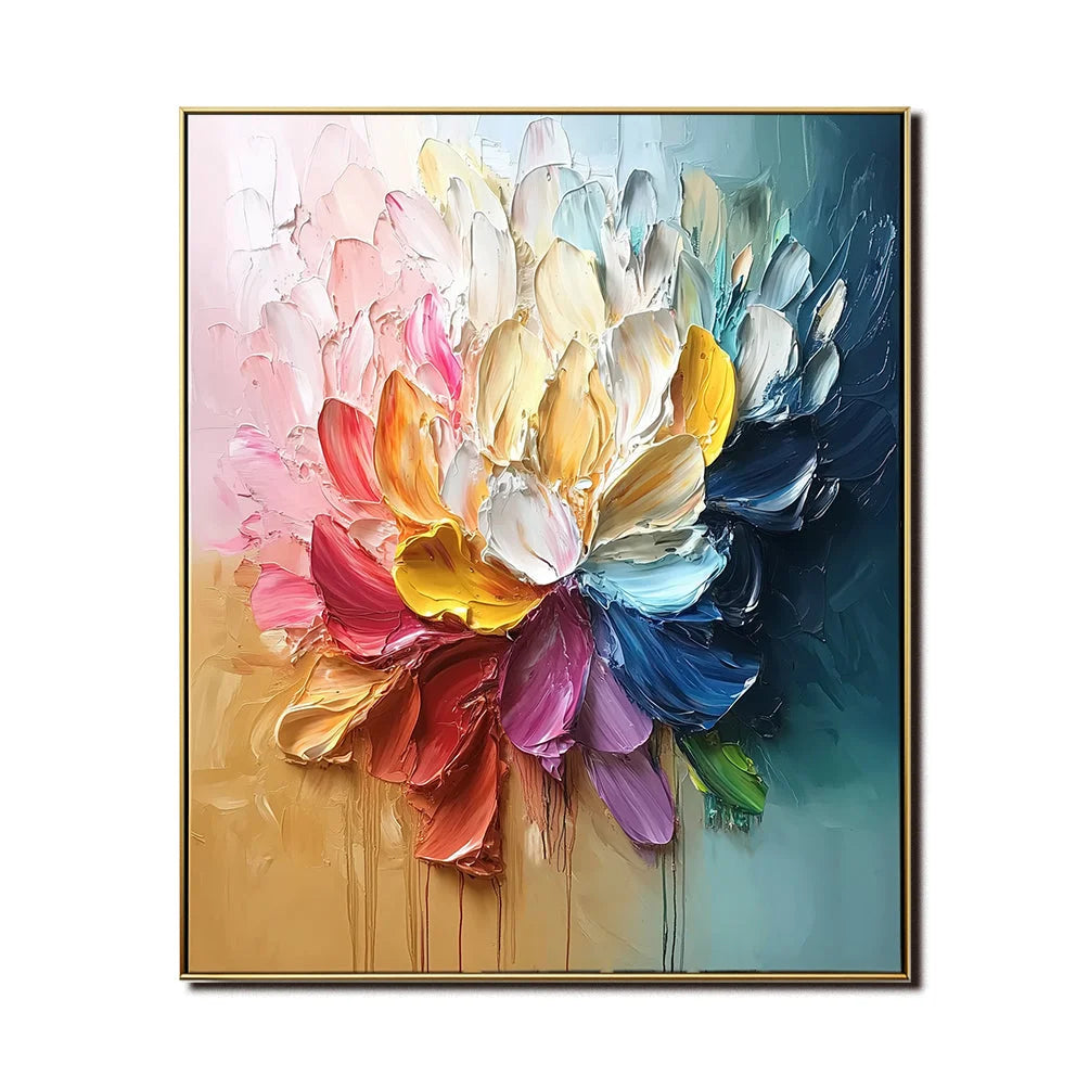 Multicolor Radiant Bloom-Hand-Painted Abstract Oil Painting With High Saturation Color, Wall Art - Artwallpainting