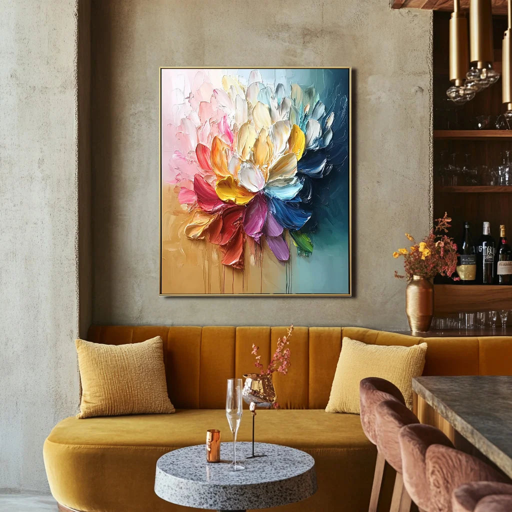 Multicolor Radiant Bloom-Hand-Painted Abstract Oil Painting With High Saturation Color, Wall Art - Artwallpainting
