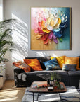 Multicolor Radiant Bloom-Hand-Painted Abstract Oil Painting With High Saturation Color, Wall Art - Artwallpainting
