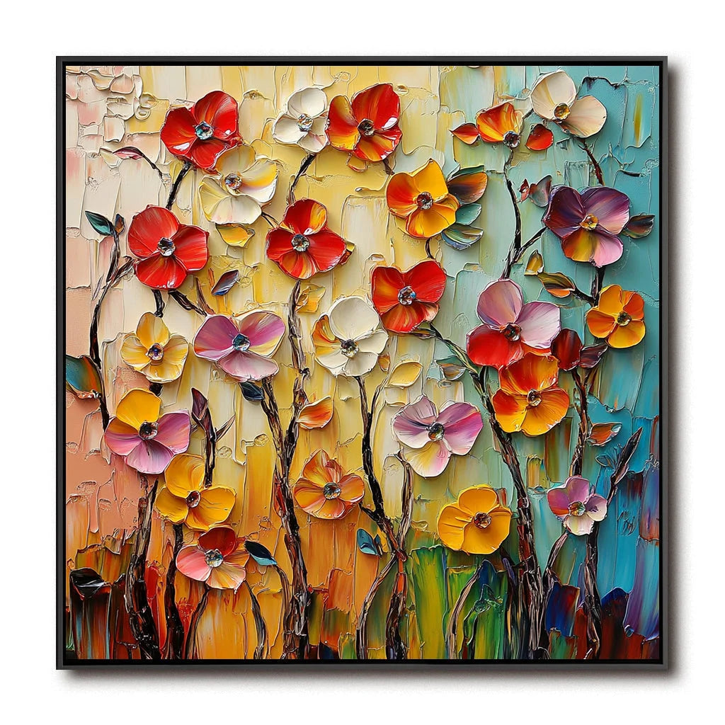 Multicolor Radiant Floral Cascade Canvas Painting For Home Decoration - Artwallpainting