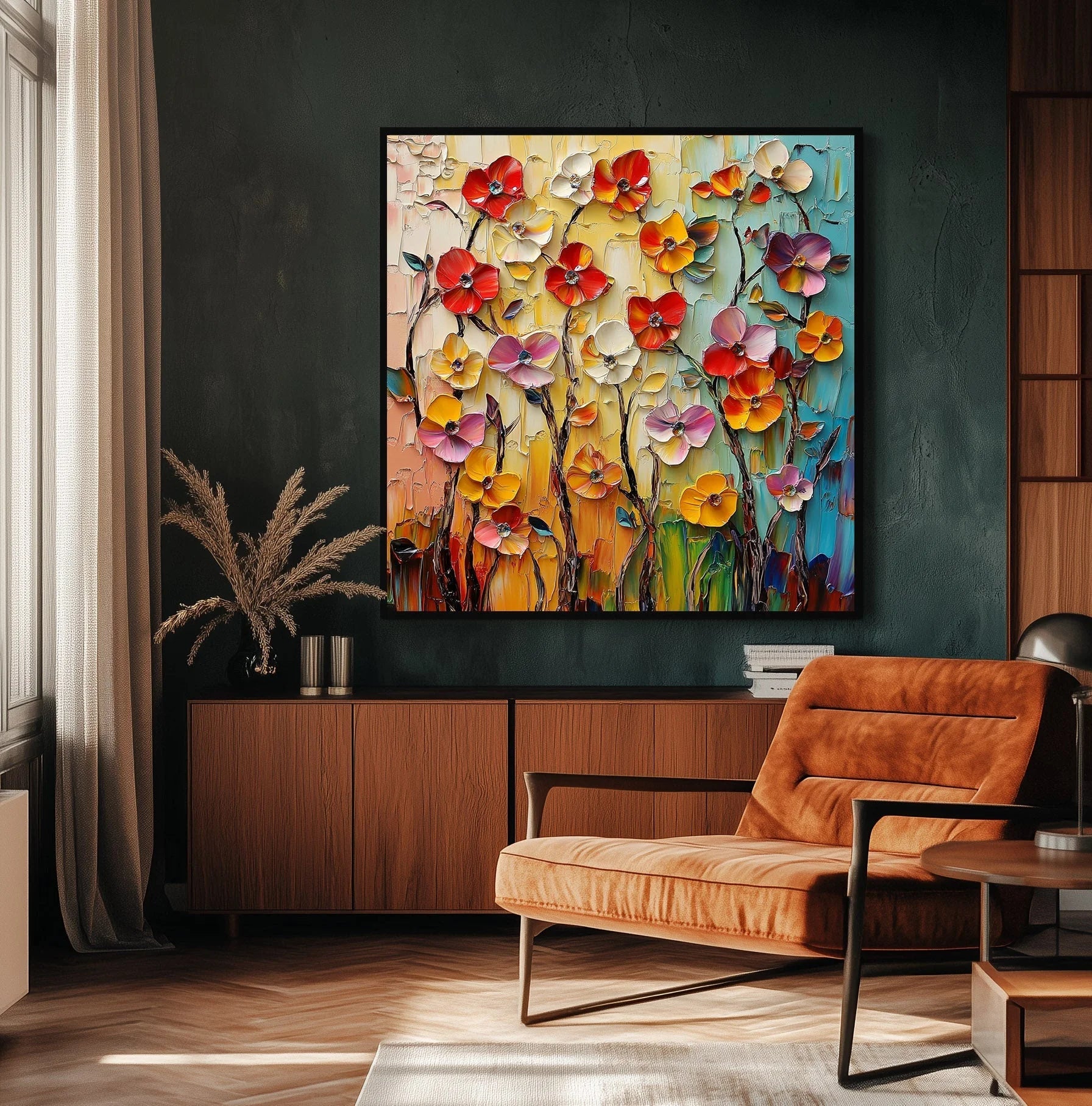 Multicolor Radiant Floral Cascade Canvas Painting For Home Decoration - Artwallpainting