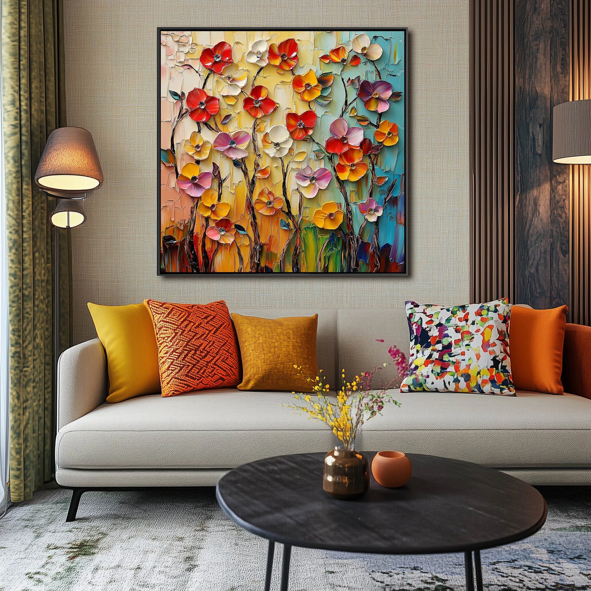 Multicolor Radiant Floral Cascade Canvas Painting For Home Decoration - Artwallpainting