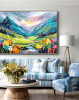 Multicolor Radiant Valley Colorful Textured Mountain Landscape Painting, Hand-Painted Canvas Wall Art For Living Room - Artwallpainting