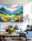 Multicolor Radiant Valley Colorful Textured Mountain Landscape Painting, Hand-Painted Canvas Wall Art For Living Room - Artwallpainting