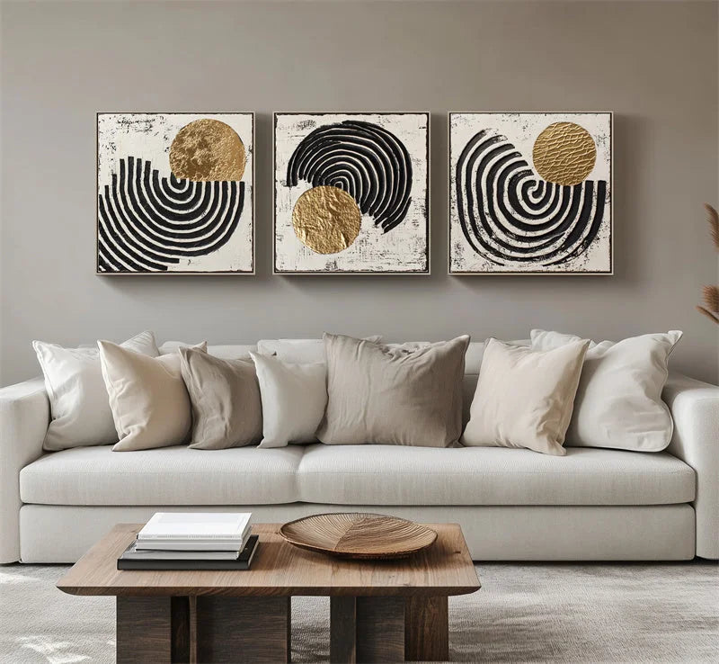 Multicolor Rhythm - Geometric Textured Abstract Triptych Oil Painting - Artwallpainting