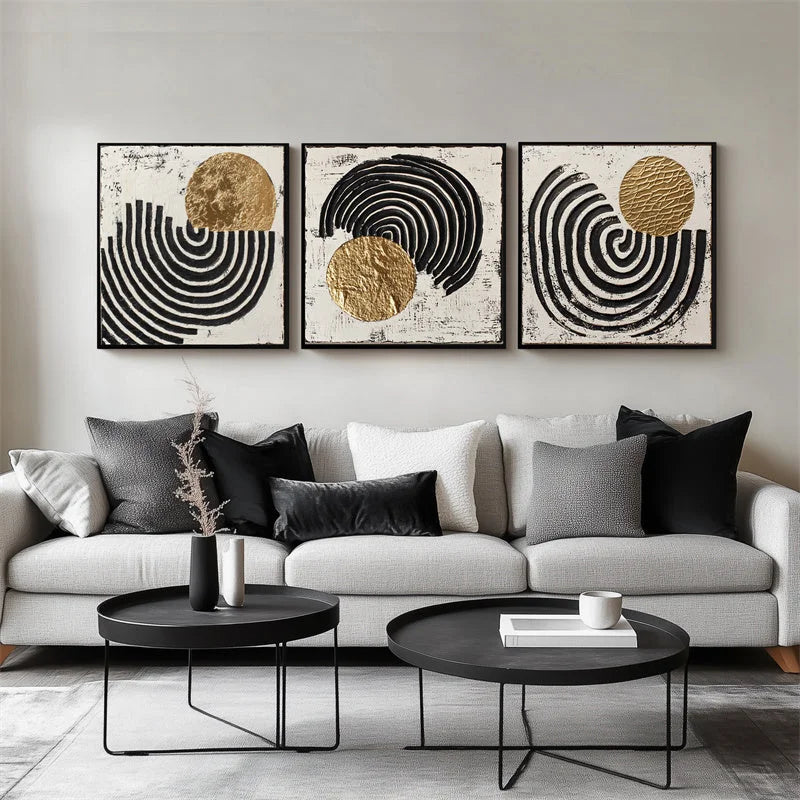 Multicolor Rhythm - Geometric Textured Abstract Triptych Oil Painting - Artwallpainting