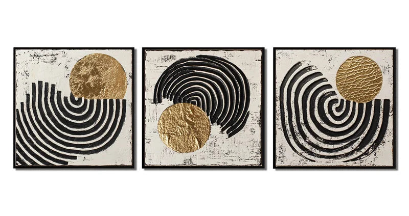 Multicolor Rhythm - Geometric Textured Abstract Triptych Oil Painting - Artwallpainting