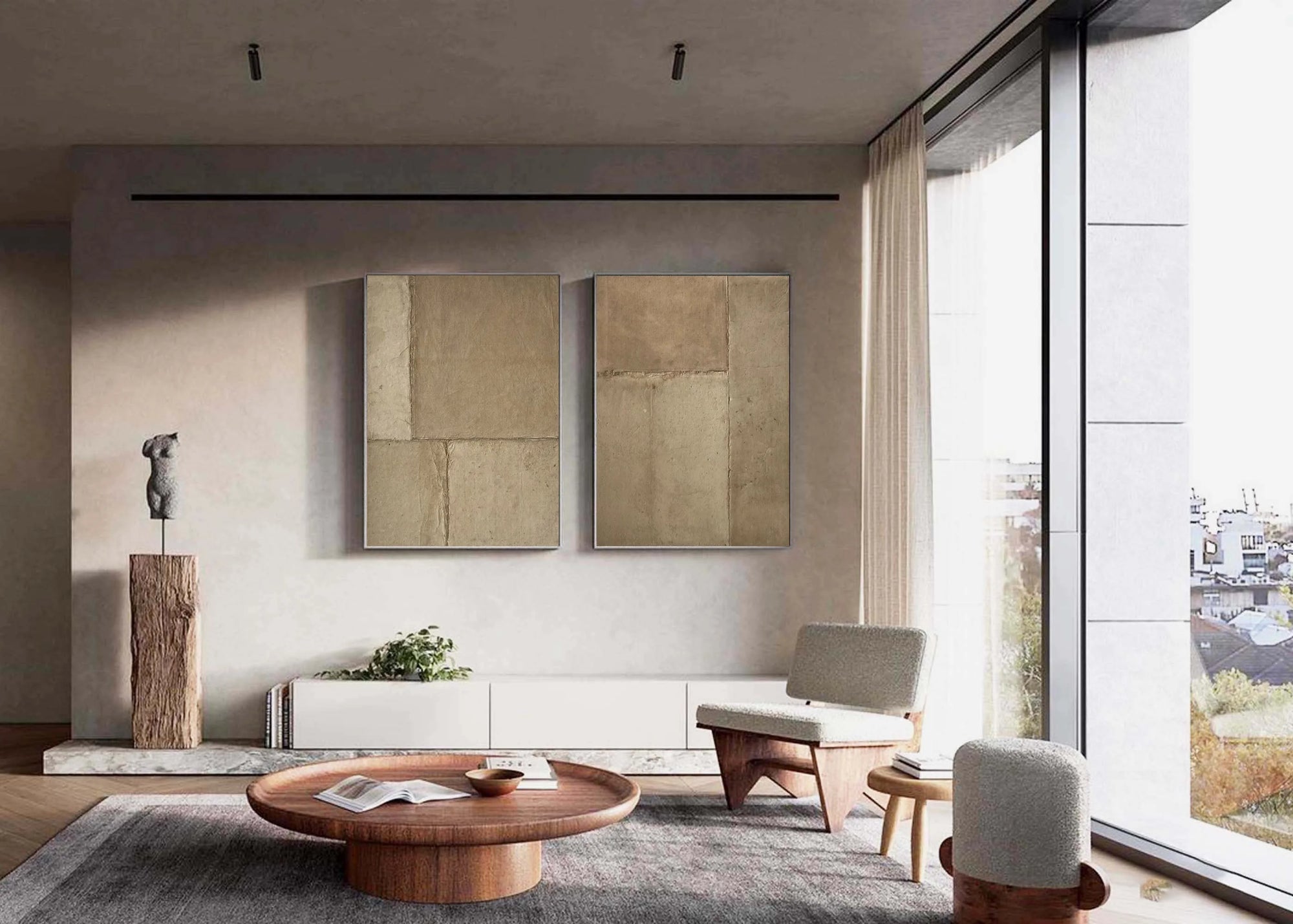 Multicolor Rustic Harmony Textured Neutral Canvas Set Of 2 - Artwallpainting