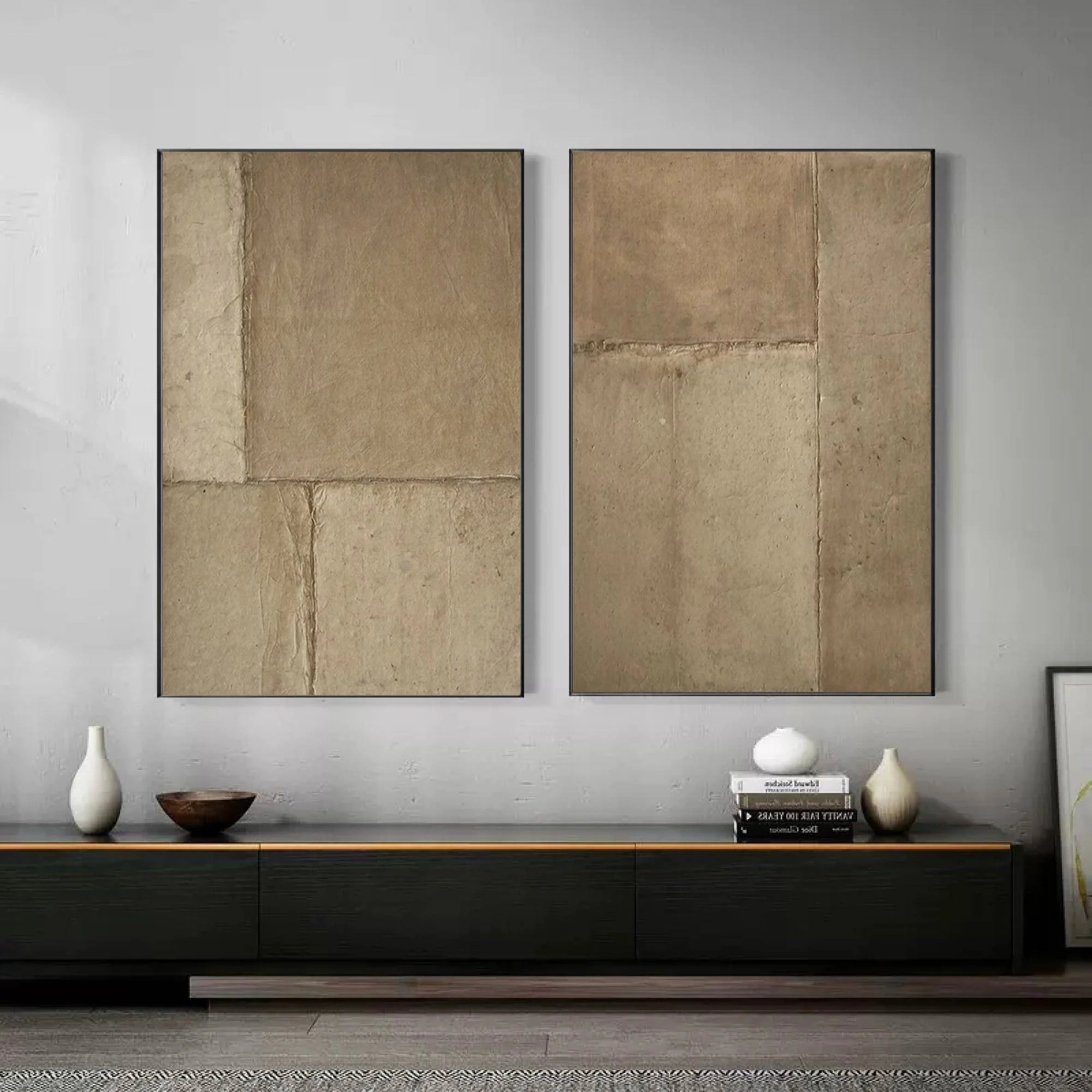 Multicolor Rustic Harmony Textured Neutral Canvas Set Of 2 - Artwallpainting