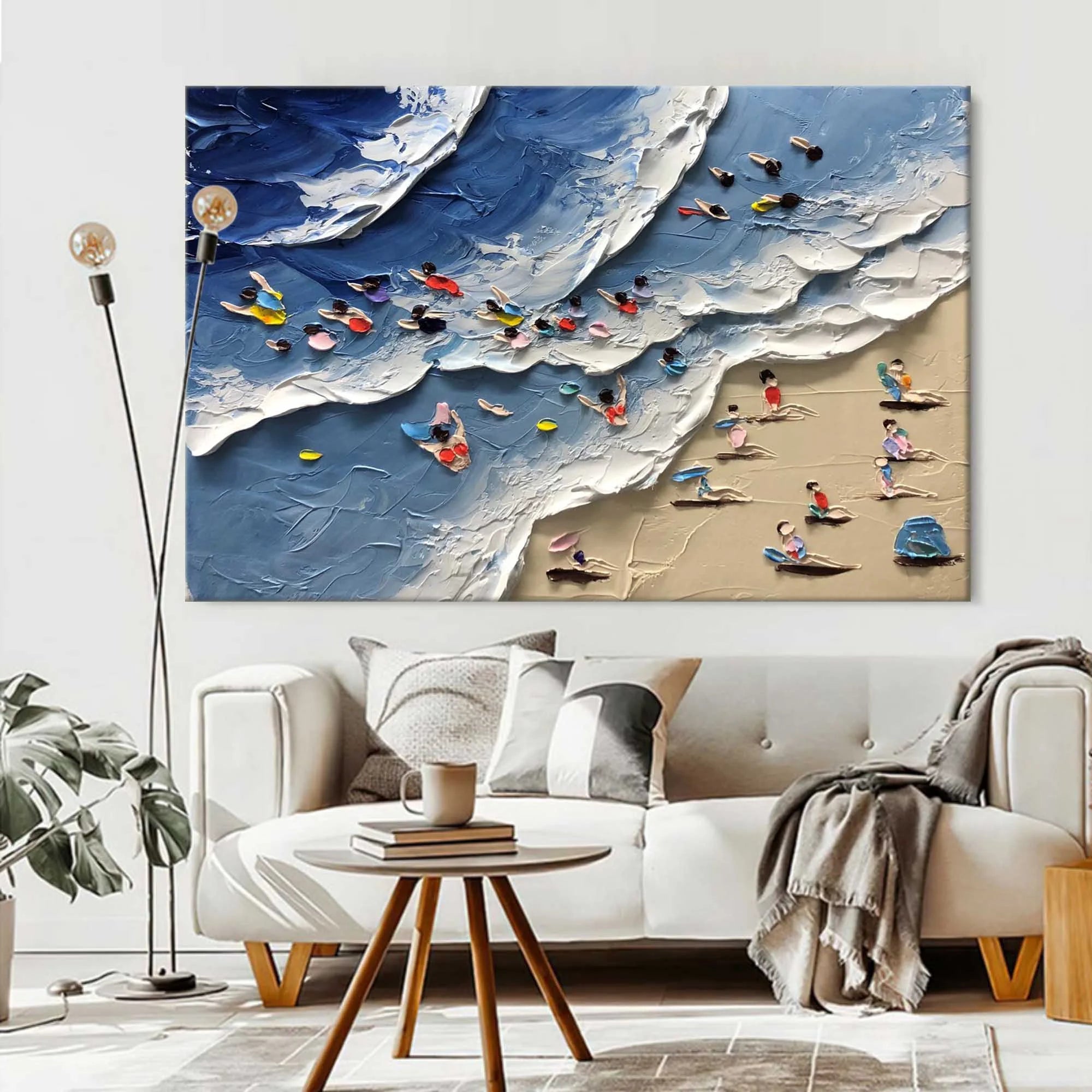 Multicolor Seaside Delight Textured Beach Scene Art - Artwallpainting