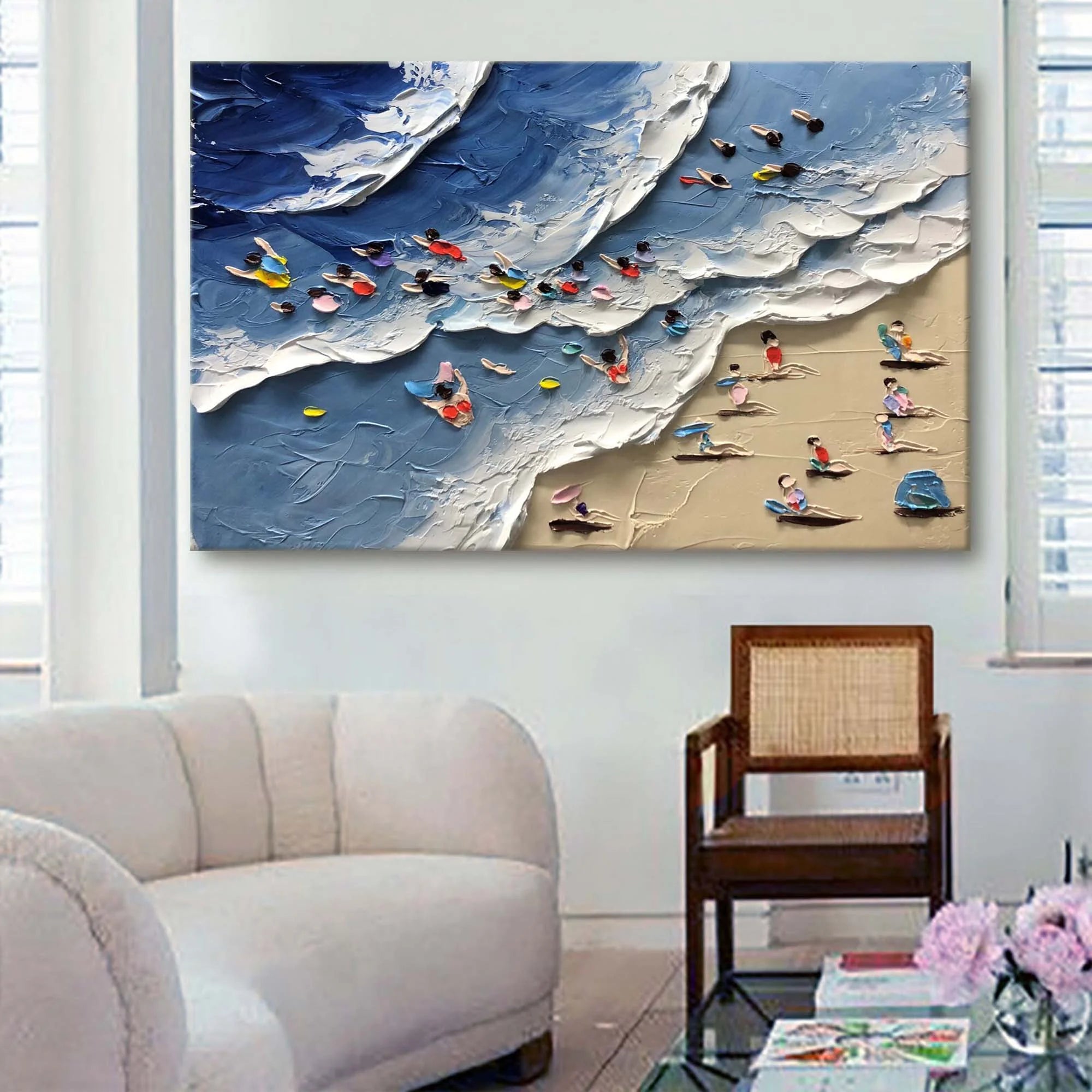 Multicolor Seaside Delight Textured Beach Scene Art - Artwallpainting
