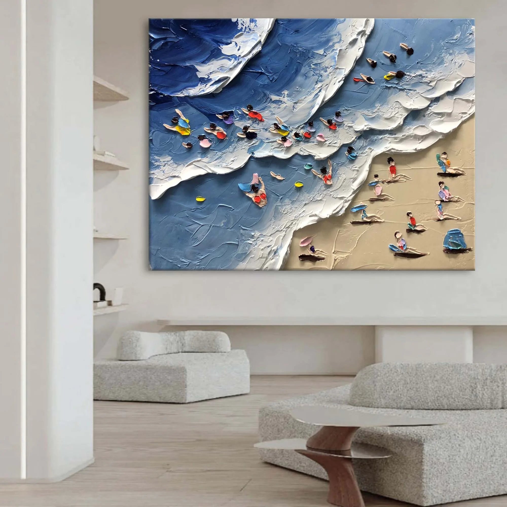 Multicolor Seaside Delight Textured Beach Scene Art - Artwallpainting
