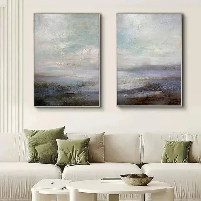Multicolor Serene Abstract Landscape Canvas Art - Ocean And Sky Painting Set Of 2 - Artwallpainting