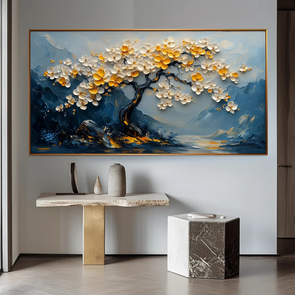 Multicolor Serene Blossom-Hand-Painted Texture Floral Tree Wall Art - Artwallpainting