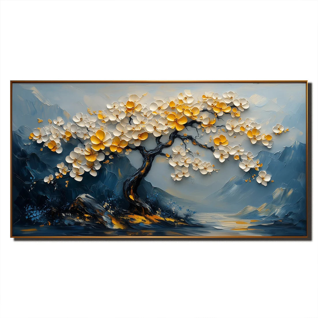 Multicolor Serene Blossom-Hand-Painted Texture Floral Tree Wall Art - Artwallpainting