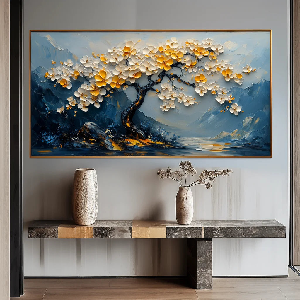 Multicolor Serene Blossom-Hand-Painted Texture Floral Tree Wall Art - Artwallpainting