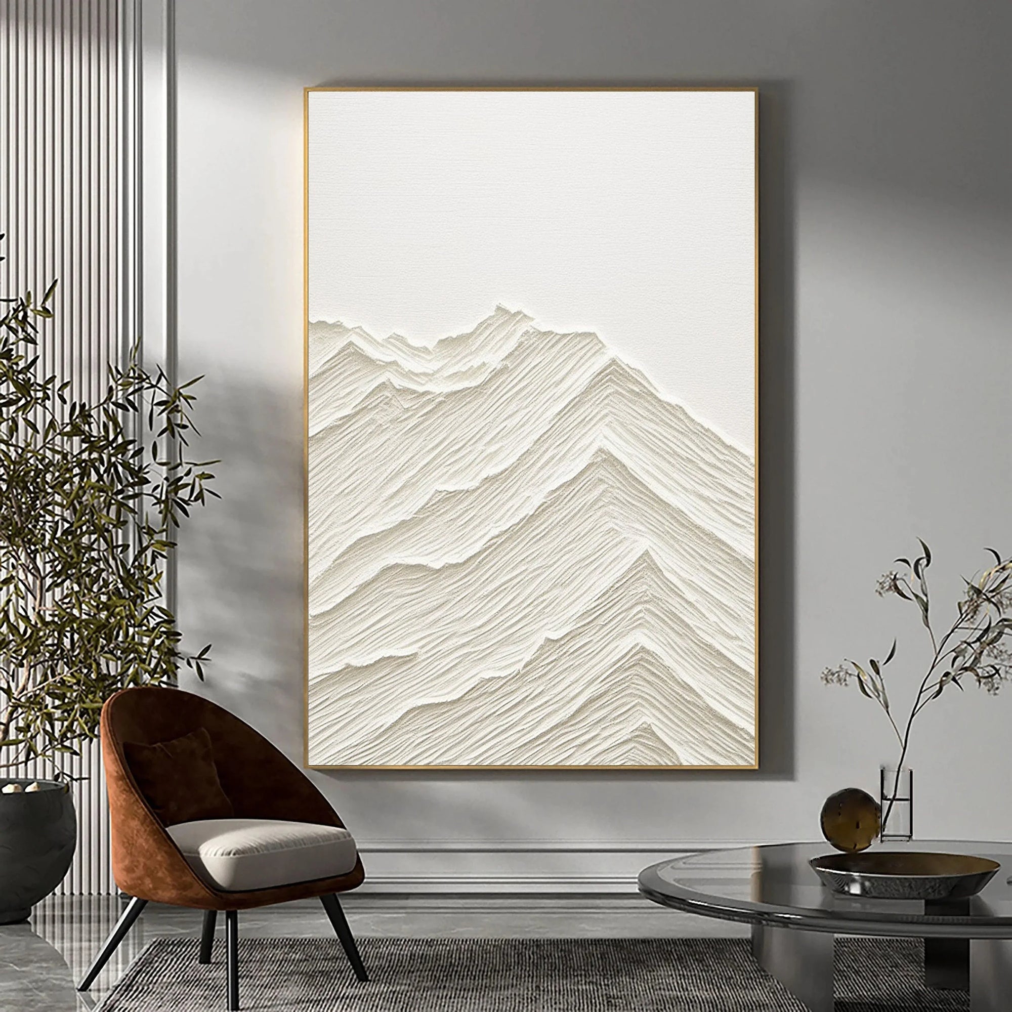 Multicolor Serene Horizons Minimalist Textured Mountain Artwork - Artwallpainting