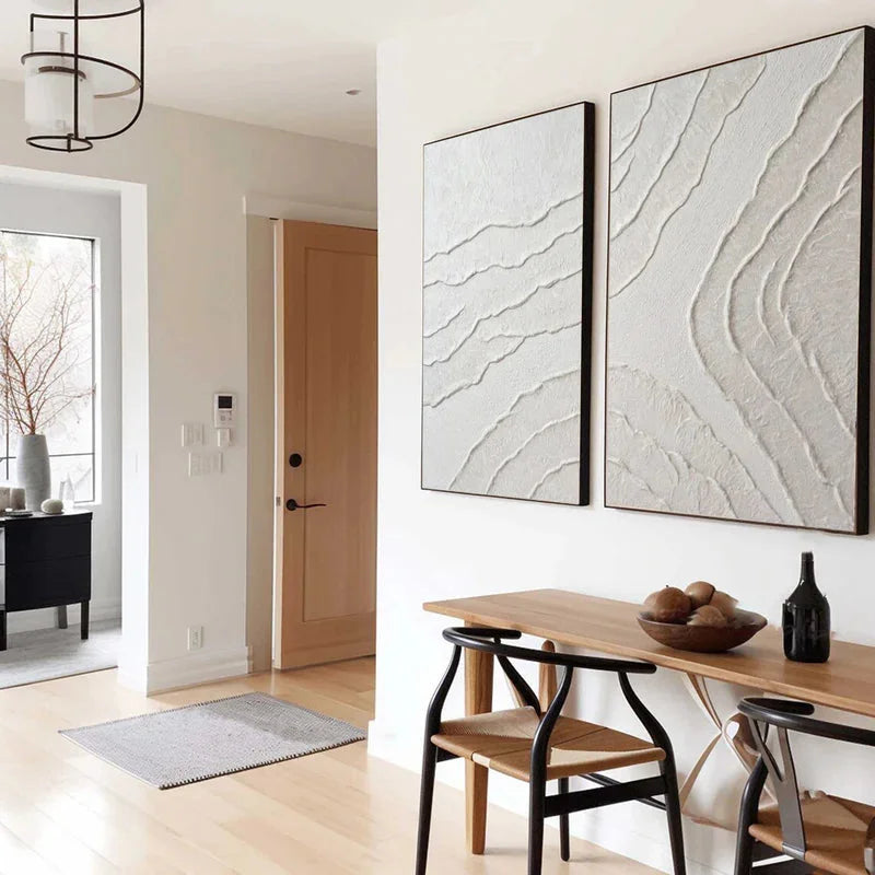 Multicolor Set Of 2 Minimalist Textured Wall Art Neutral 3D Abstract Canvas Decor - Artwallpainting