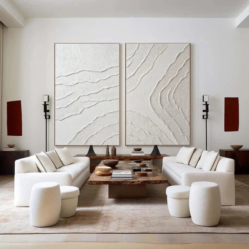 Multicolor Set Of 2 Minimalist Textured Wall Art Neutral 3D Abstract Canvas Decor - Artwallpainting