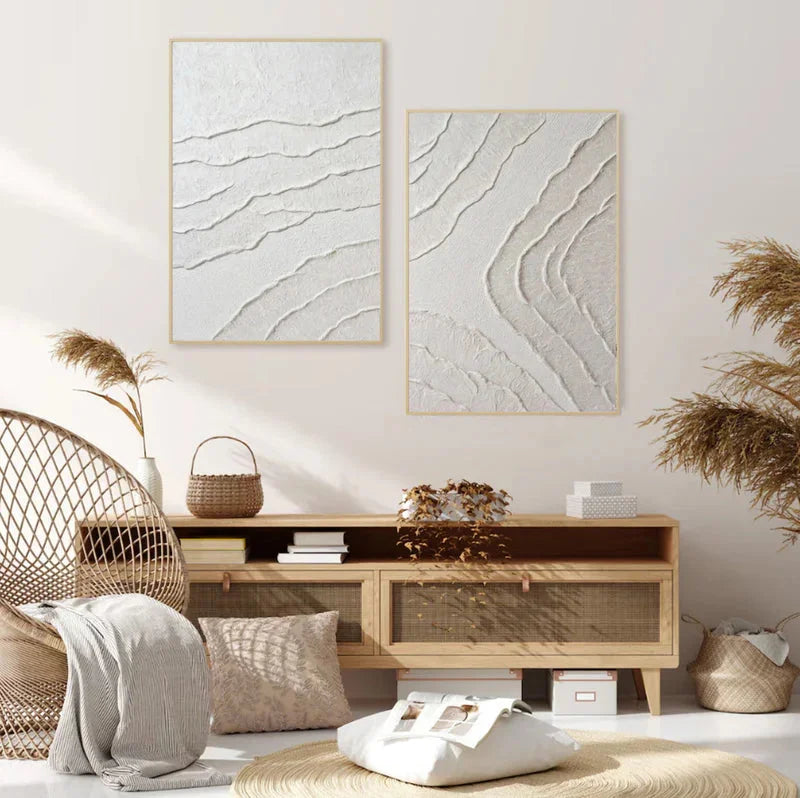 Multicolor Set Of 2 Minimalist Textured Wall Art Neutral 3D Abstract Canvas Decor - Artwallpainting