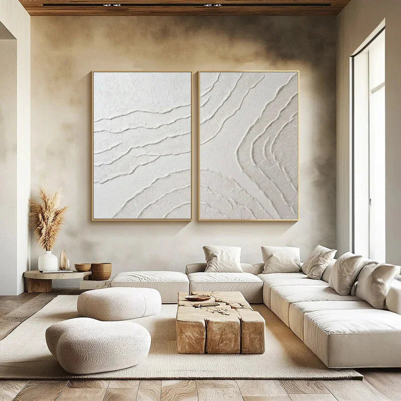 Multicolor Set Of 2 Minimalist Textured Wall Art Neutral 3D Abstract Canvas Decor - Artwallpainting