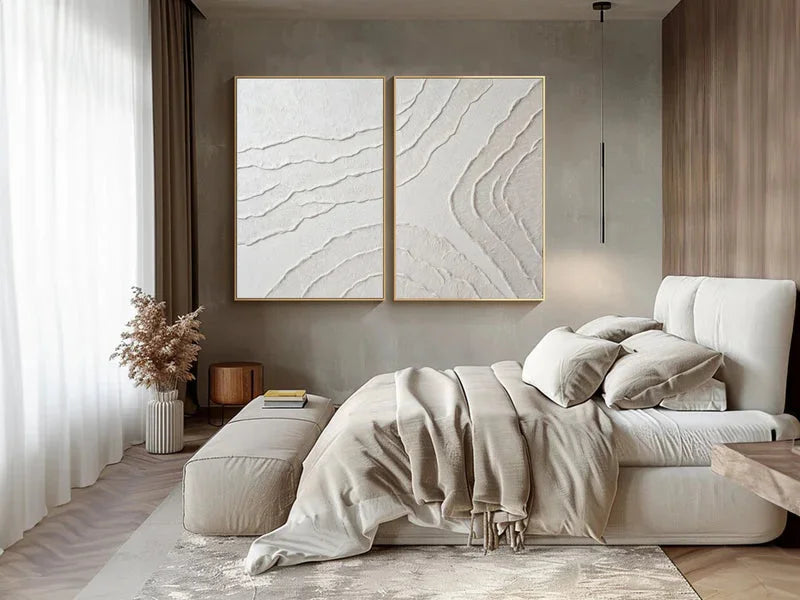 Multicolor Set Of 2 Minimalist Textured Wall Art Neutral 3D Abstract Canvas Decor - Artwallpainting