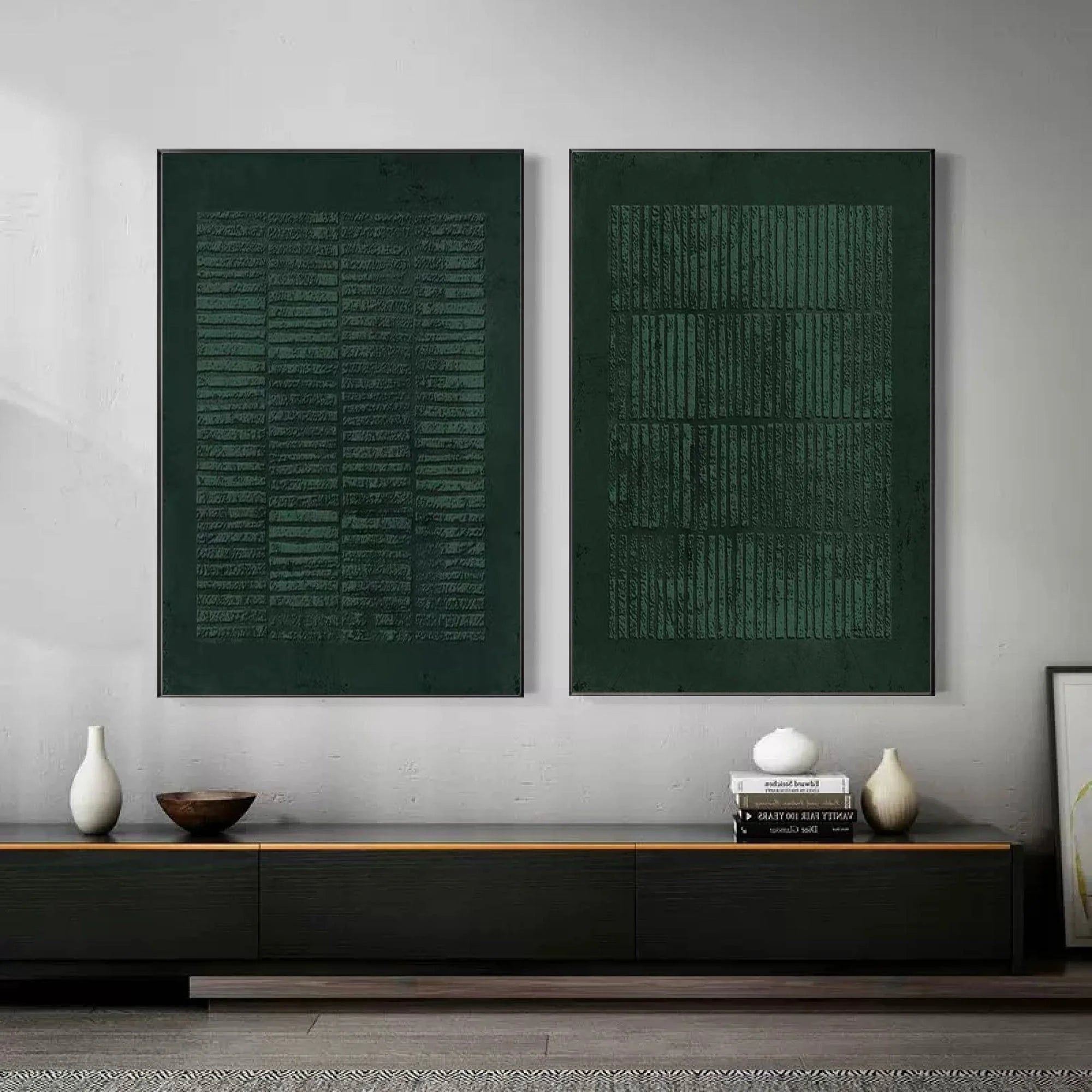 Multicolor Set Of Two Green Textured Canvas Artworks - Modern Minimalist - Artwallpainting