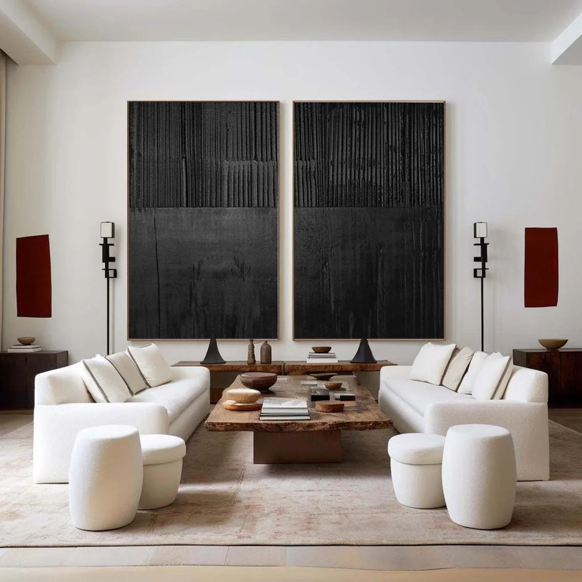 Multicolor Set Of Two Textured Abstract Wall Art - Minimalist Design - Artwallpainting