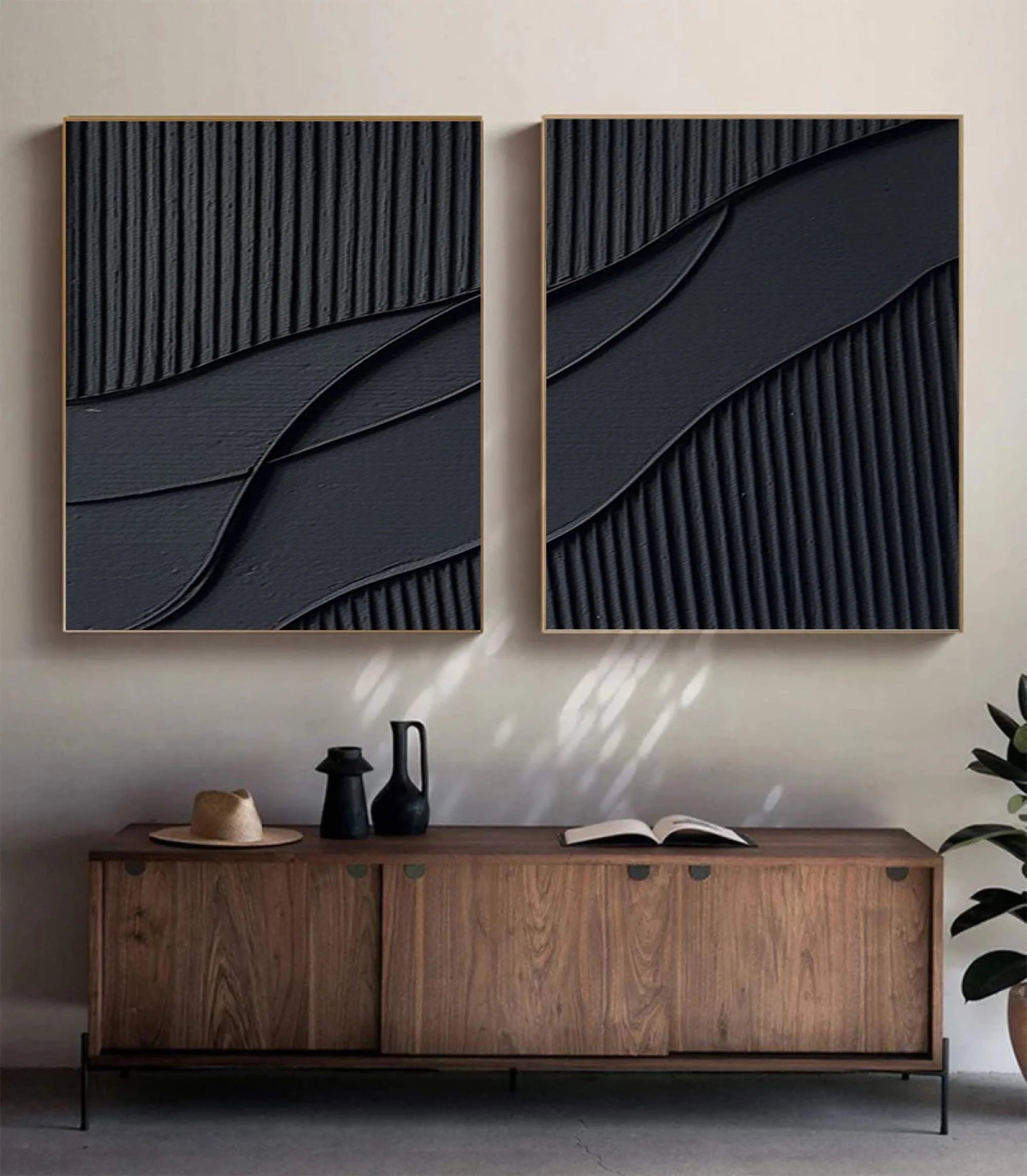 Multicolor Shadow Waves Abstract Painting Set Of 2 - Artwallpainting