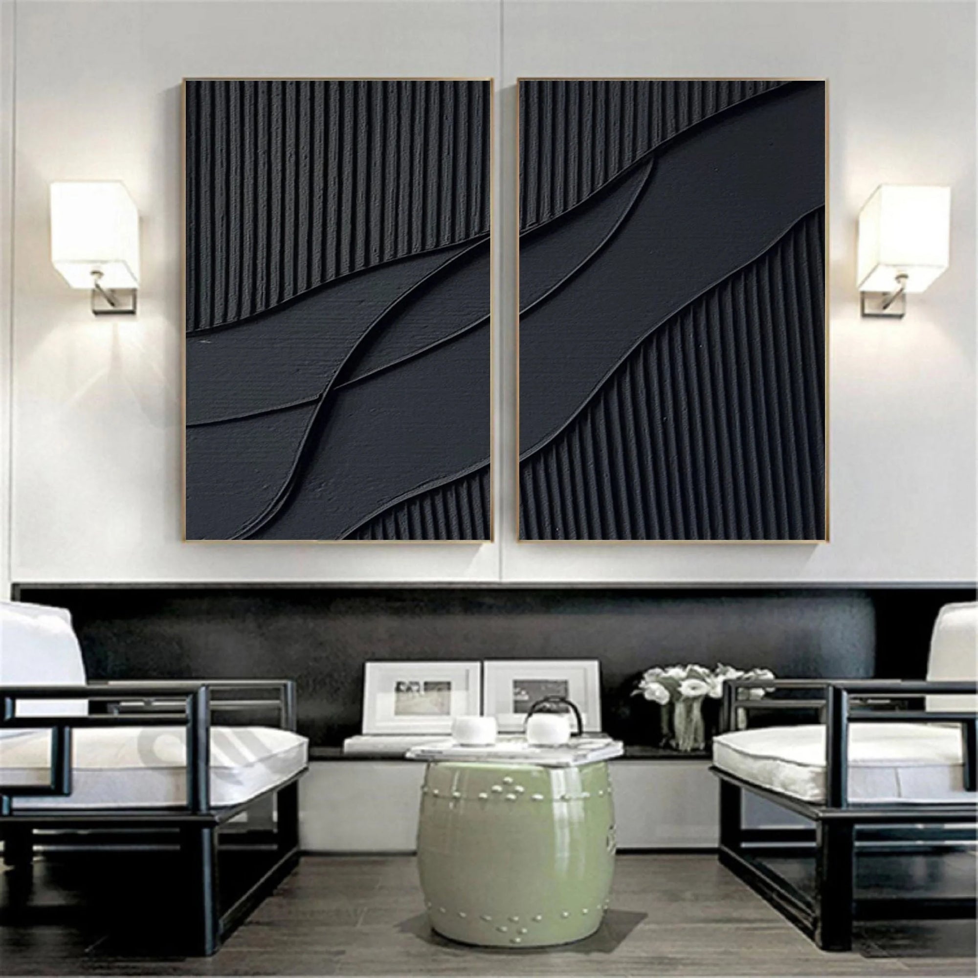 Multicolor Shadow Waves Abstract Painting Set Of 2 - Artwallpainting