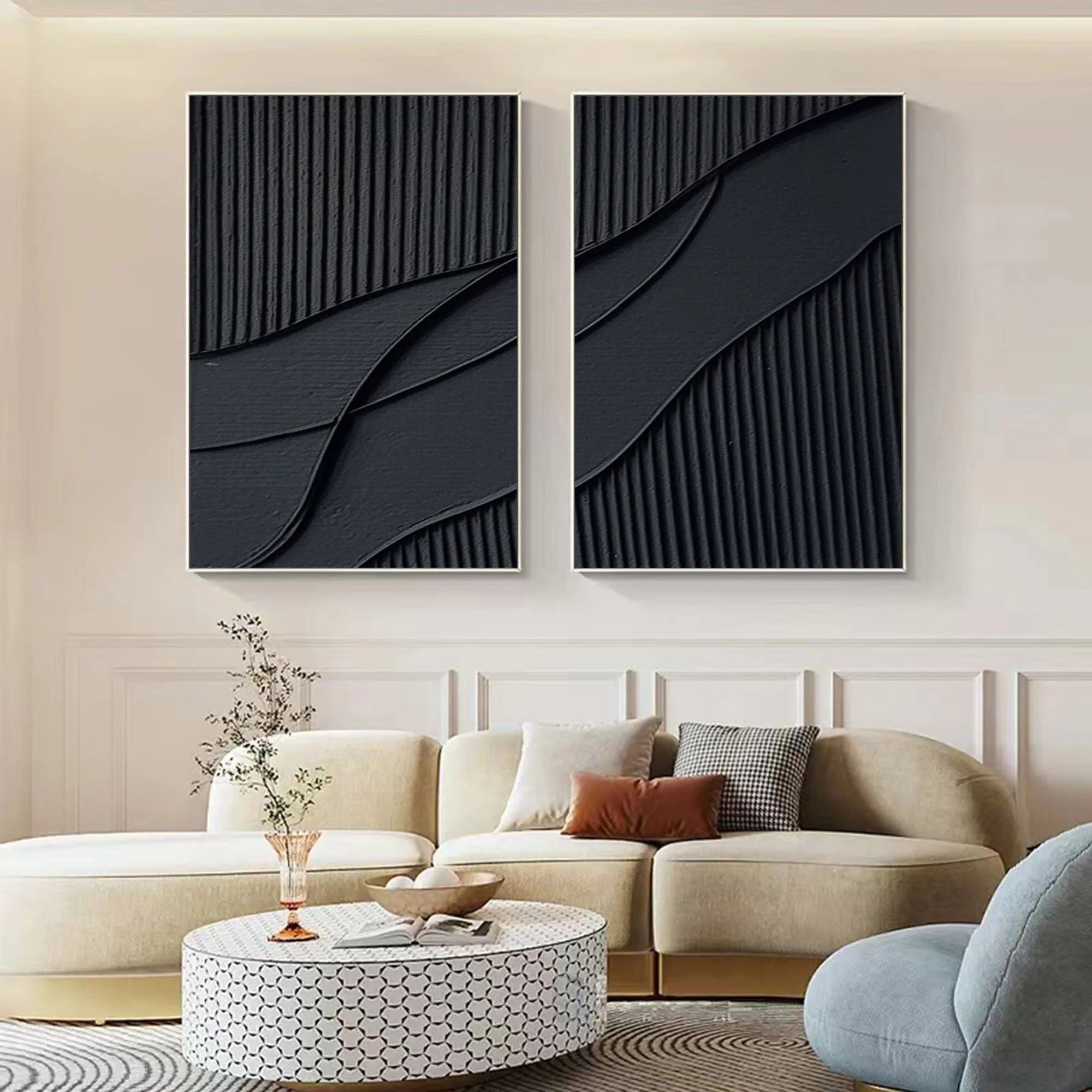 Multicolor Shadow Waves Abstract Painting Set Of 2 - Artwallpainting