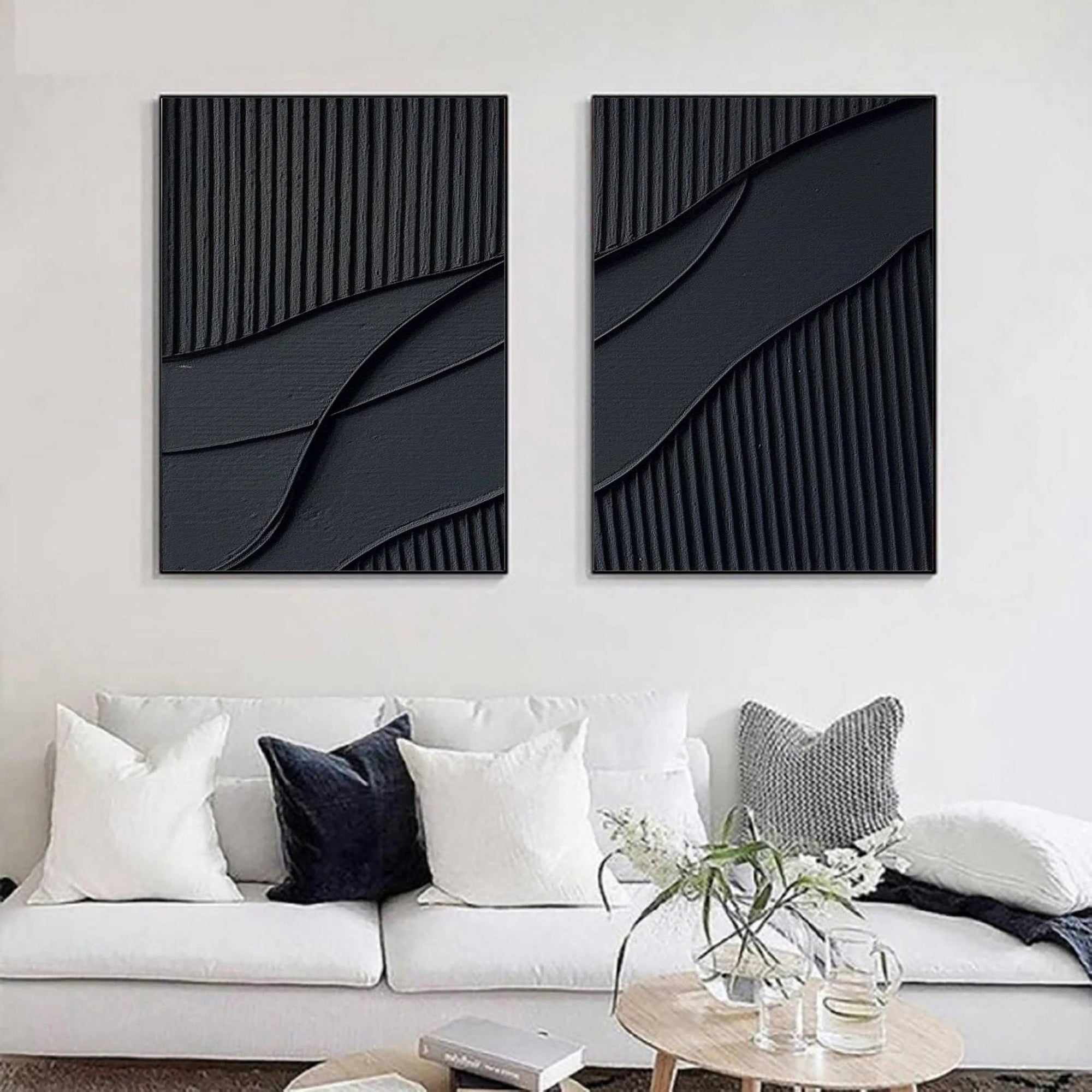 Multicolor Shadow Waves Abstract Painting Set Of 2 - Artwallpainting