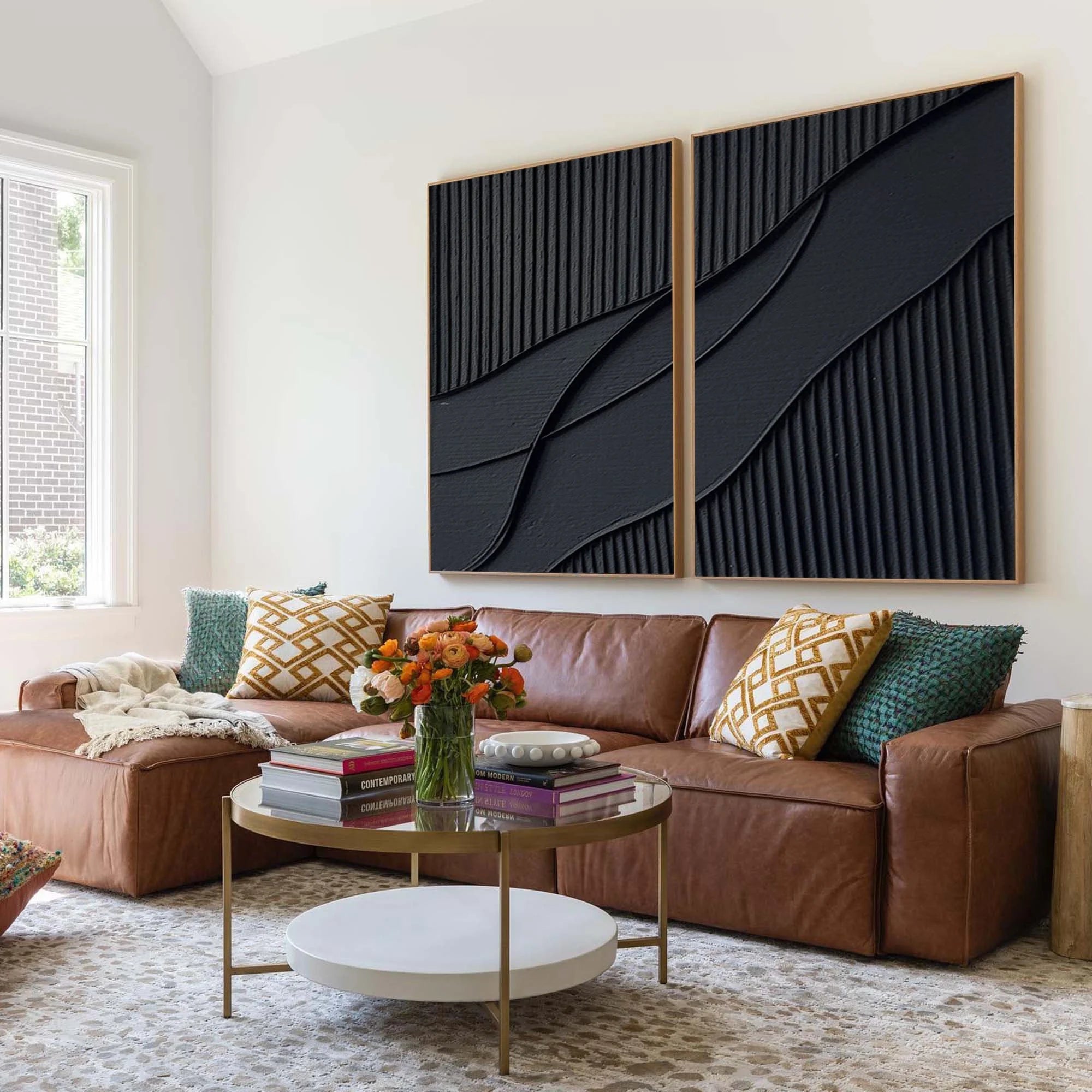 Multicolor Shadow Waves Abstract Painting Set Of 2 - Artwallpainting