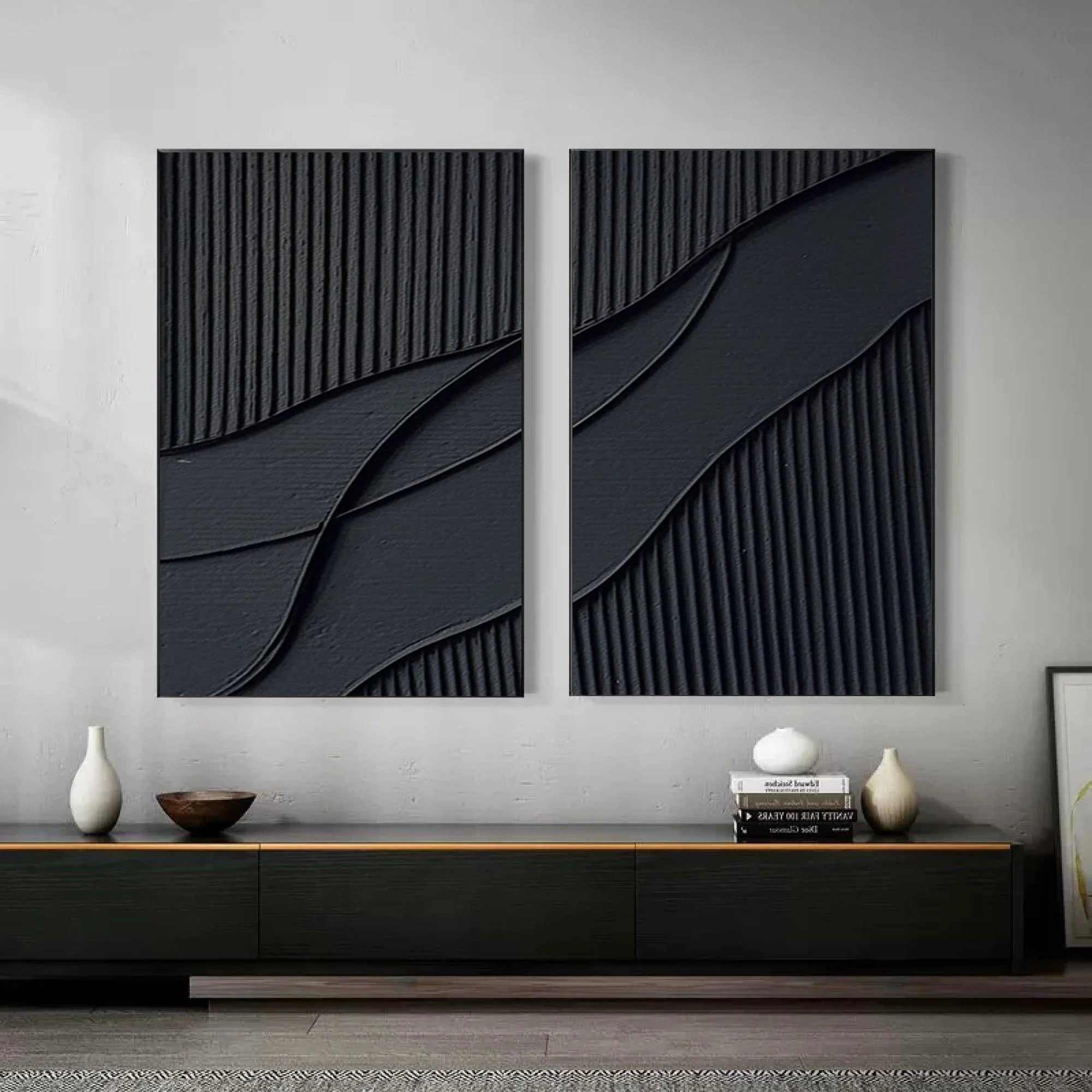 Multicolor Shadow Waves Abstract Painting Set Of 2 - Artwallpainting