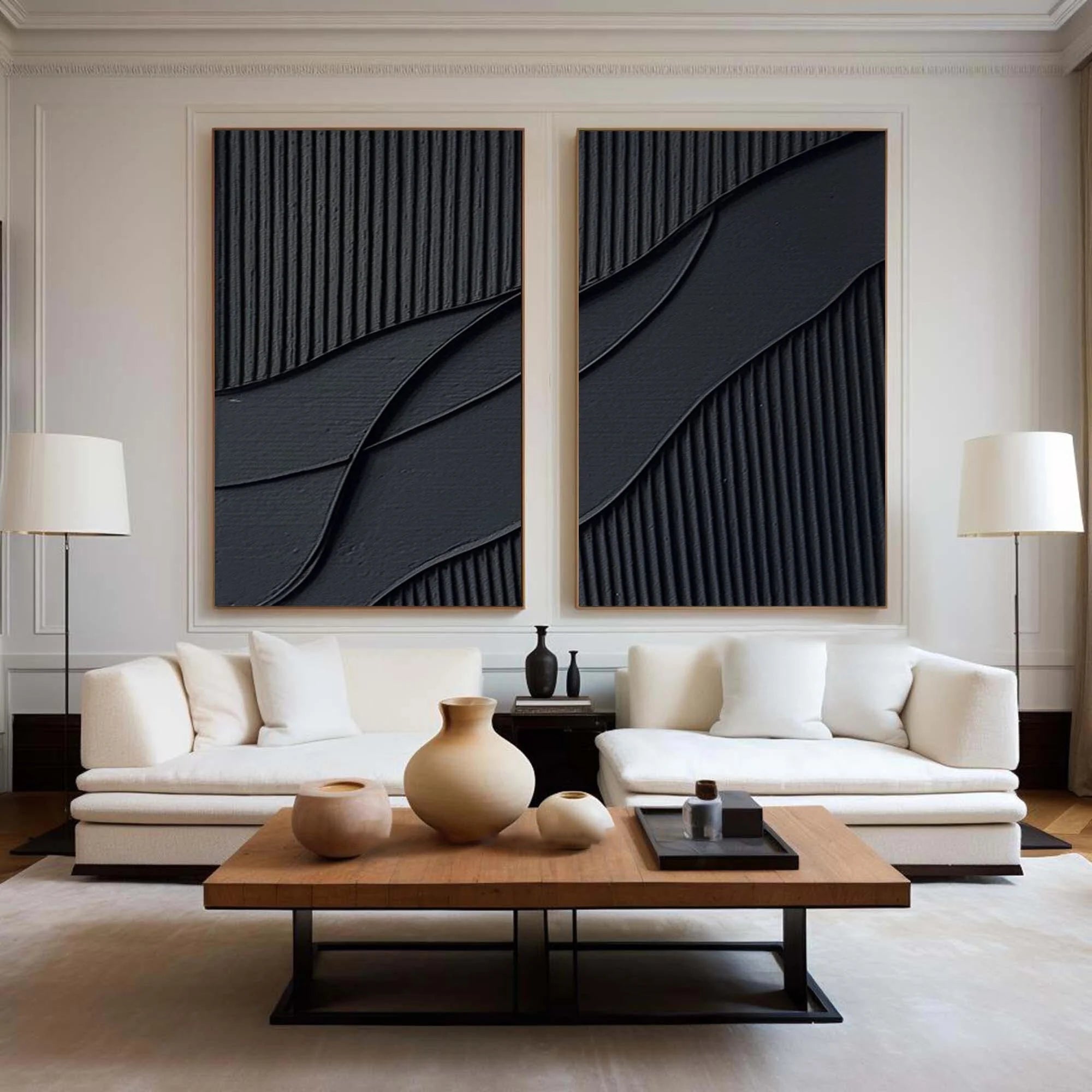 Multicolor Shadow Waves Abstract Painting Set Of 2 - Artwallpainting