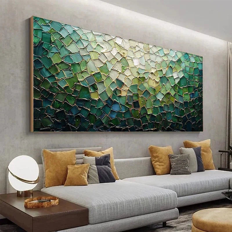 Multicolor Shattered Glass Mosaic Textured Abstract Oil Painting Wall Art - Artwallpainting