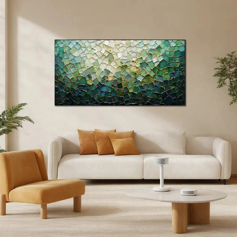 Multicolor Shattered Glass Mosaic Textured Abstract Oil Painting Wall Art - Artwallpainting
