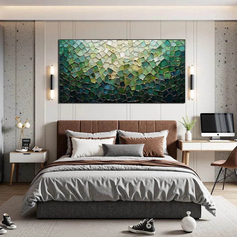 Multicolor Shattered Glass Mosaic Textured Abstract Oil Painting Wall Art - Artwallpainting
