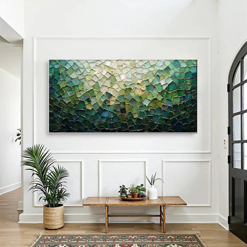 Multicolor Shattered Glass Mosaic Textured Abstract Oil Painting Wall Art - Artwallpainting