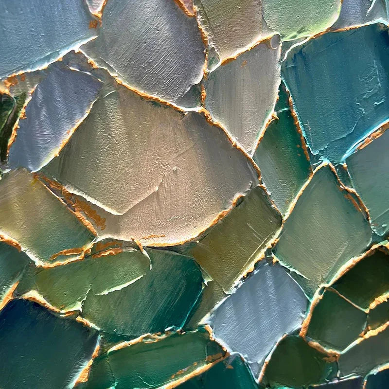 Multicolor Shattered Glass Mosaic Textured Abstract Oil Painting Wall Art - Artwallpainting