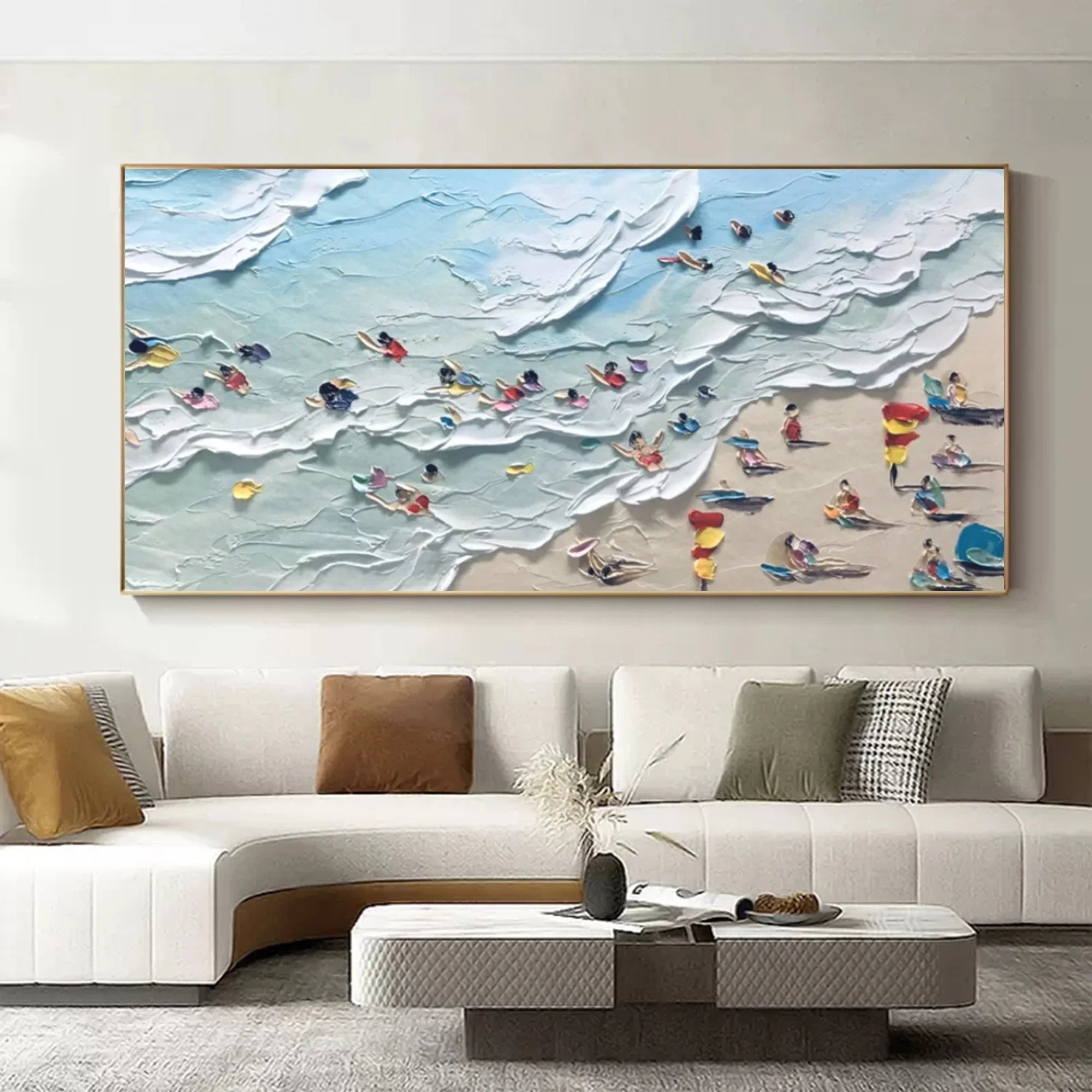 Multicolor Shoreline Bliss Textured Beach Day Art - Artwallpainting