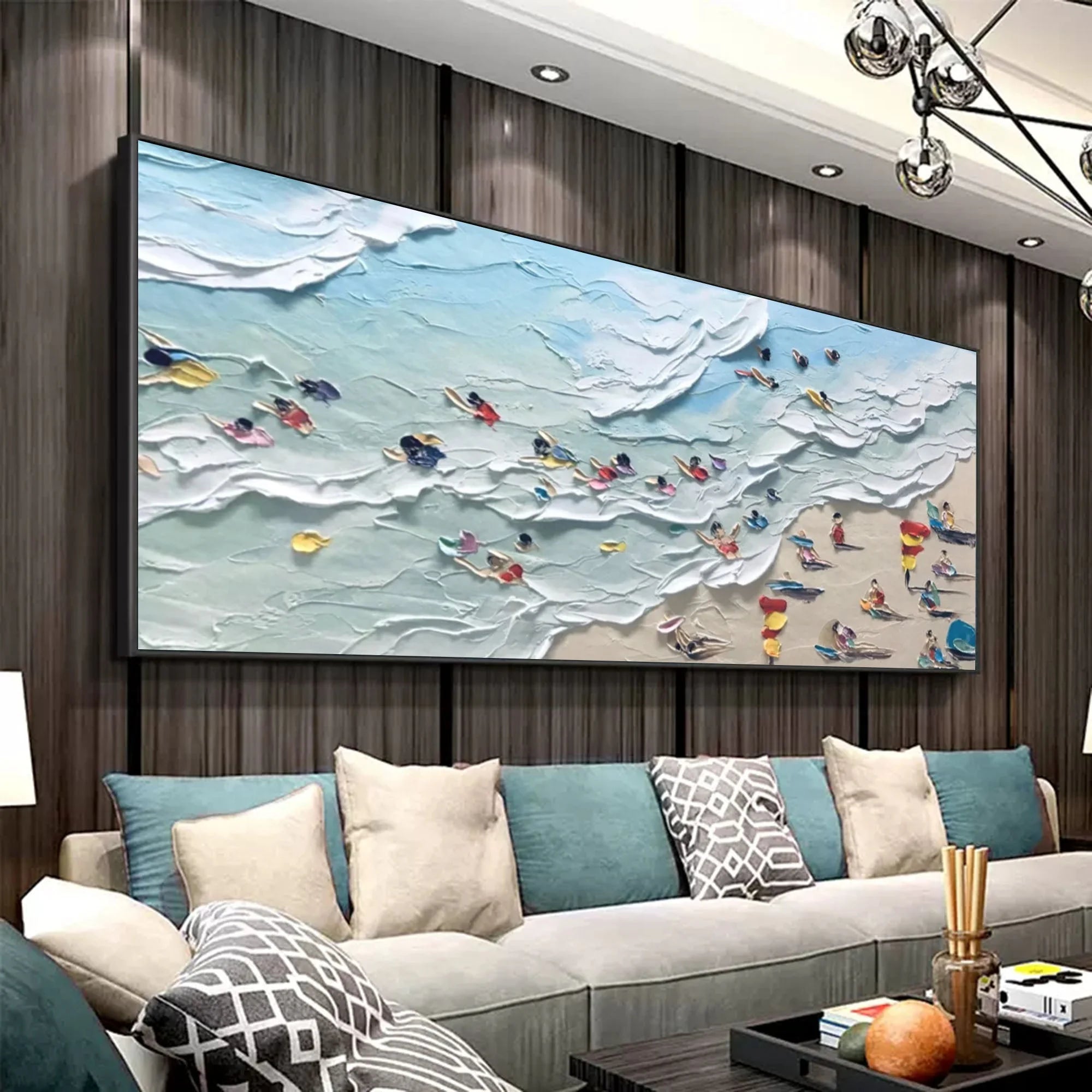 Multicolor Shoreline Bliss Textured Beach Day Art - Artwallpainting