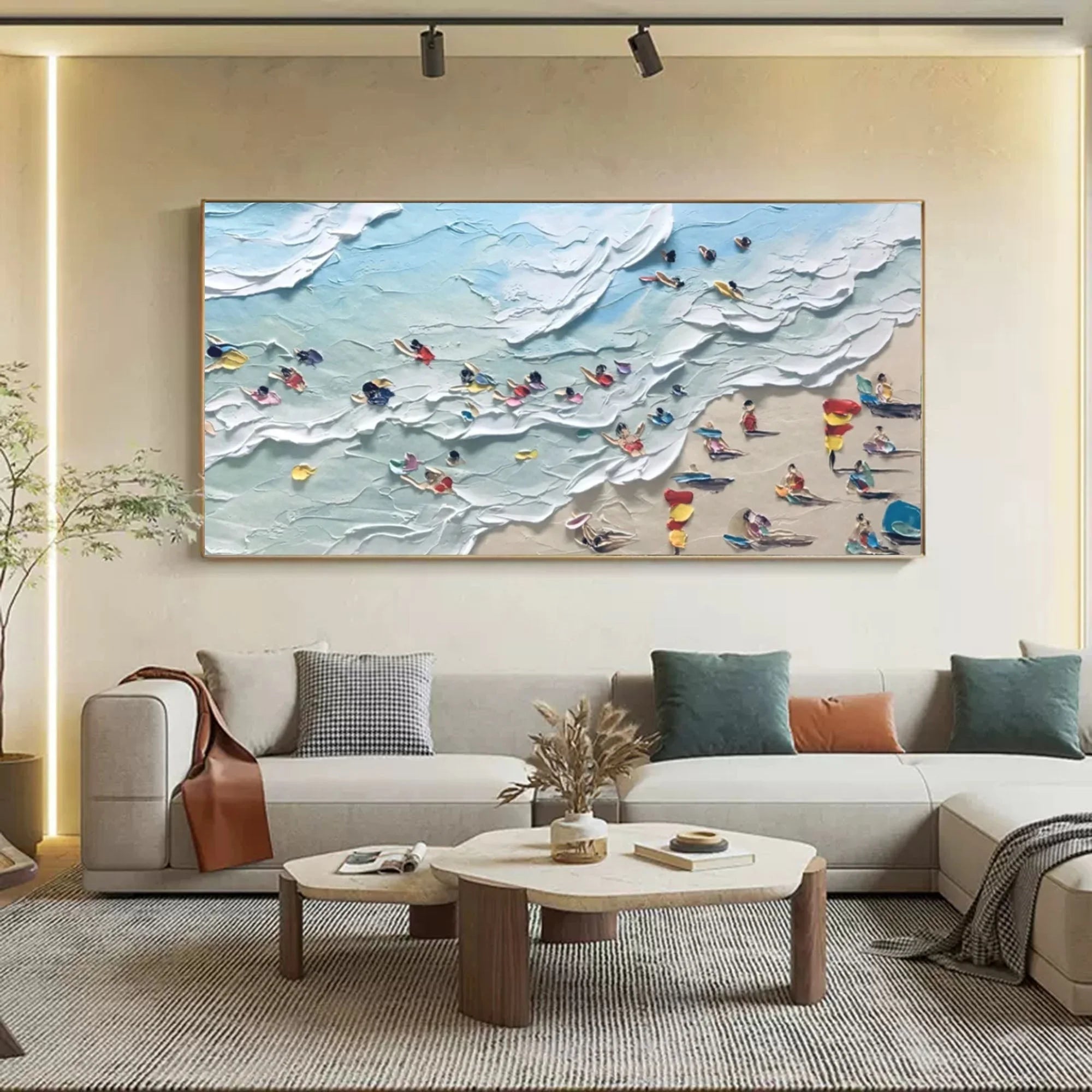 Multicolor Shoreline Bliss Textured Beach Day Art - Artwallpainting