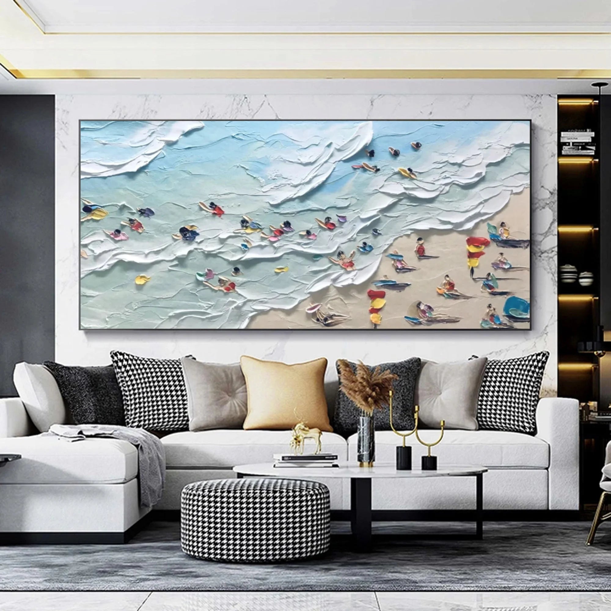 Multicolor Shoreline Bliss Textured Beach Day Art - Artwallpainting
