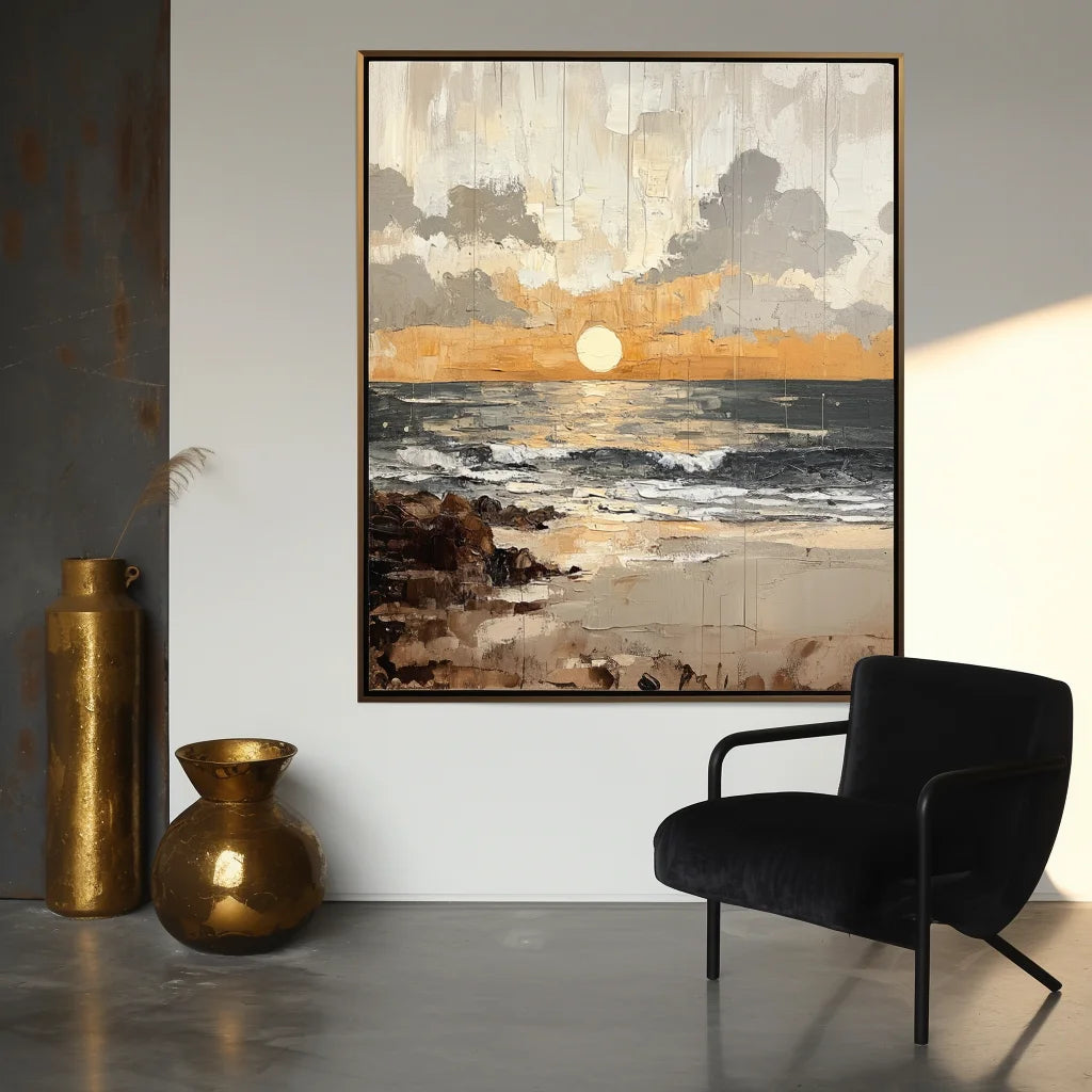Multicolor Shoreline Dusk - Hand-Painted Seascape Oil Painting - Artwallpainting