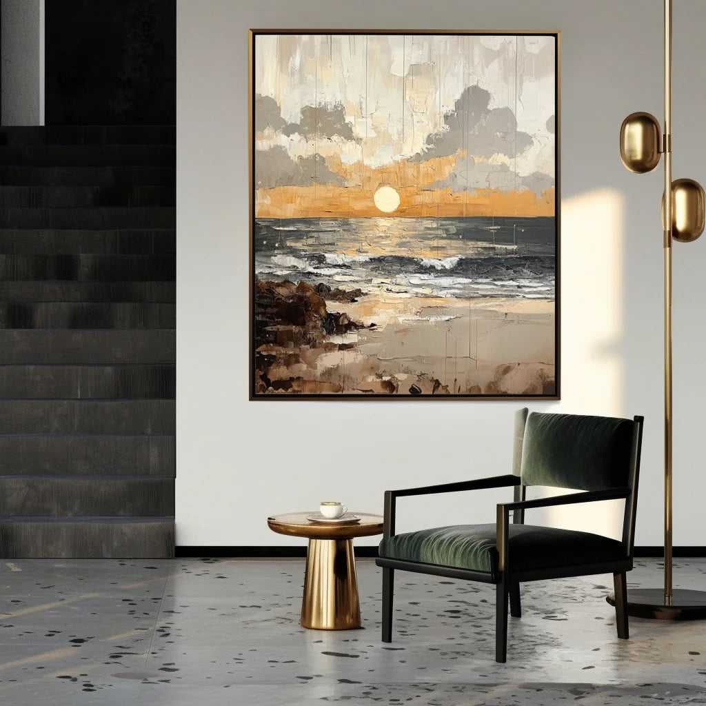 Multicolor Shoreline Dusk - Hand-Painted Seascape Oil Painting - Artwallpainting
