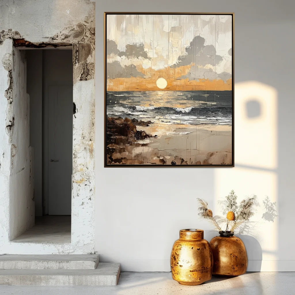 Multicolor Shoreline Dusk - Hand-Painted Seascape Oil Painting - Artwallpainting
