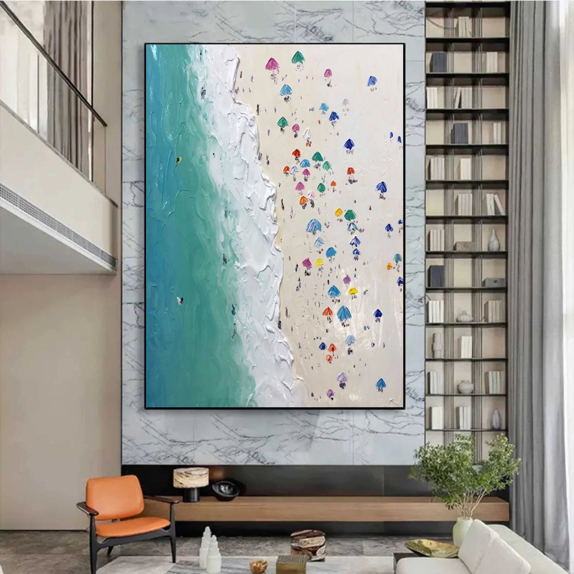 Multicolor Shoreline Serenity Textured Beach Umbrella Art - Artwallpainting