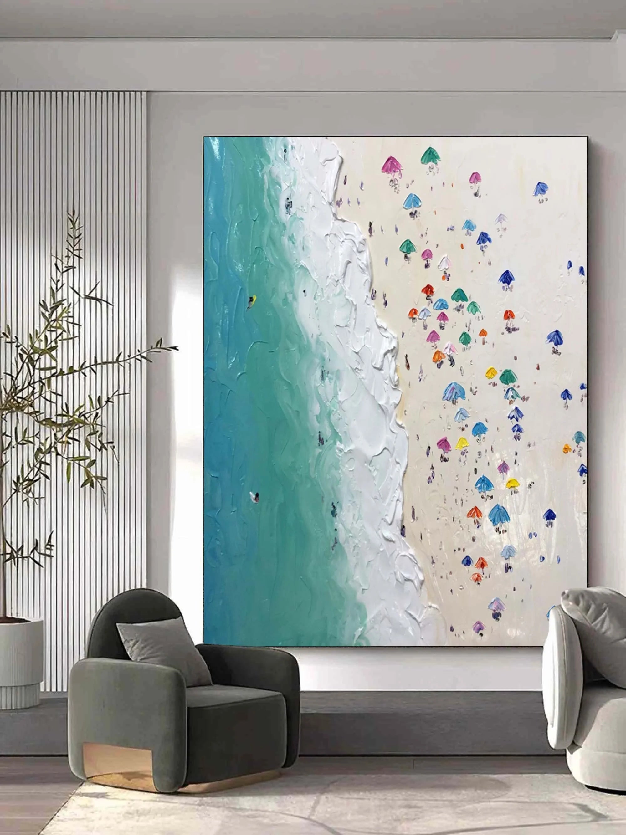 Multicolor Shoreline Serenity Textured Beach Umbrella Art - Artwallpainting